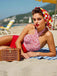 Maillot de bain dos nu croisé à carreaux pommes rouges des années 1950