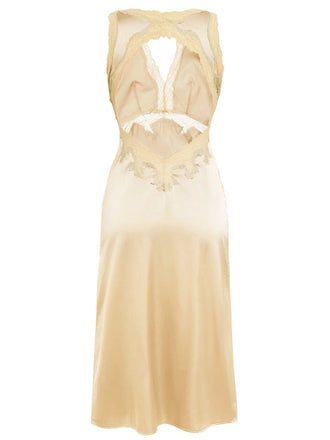 Pyjama en satin dos nu à col en V et dentelle des années 1950