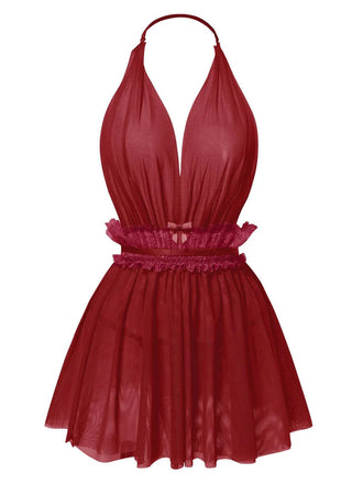 Lingerie dos nu en dentelle et maille col en V profond années 1950