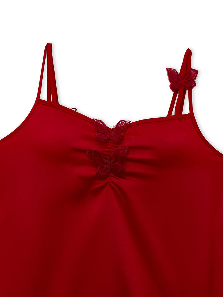 [Prévente] Chemise de nuit rouge papillon 3D en satin années 1940