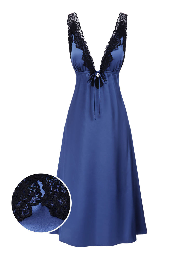 [Prévente] Chemise de nuit bleue en satin et dentelle années 1930