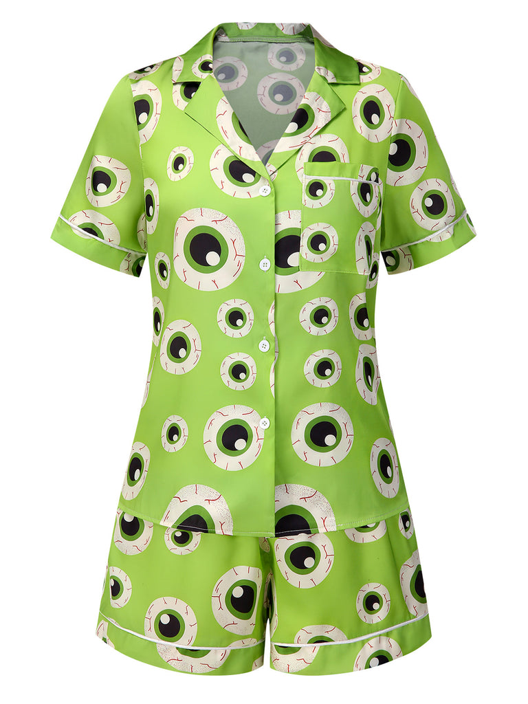 Ensemble pyjama vert à revers pour Halloween des années 1970