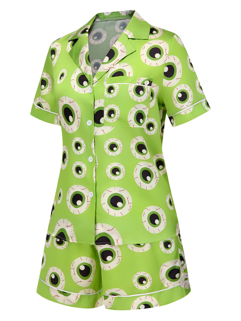 Ensemble pyjama vert à revers pour Halloween des années 1970