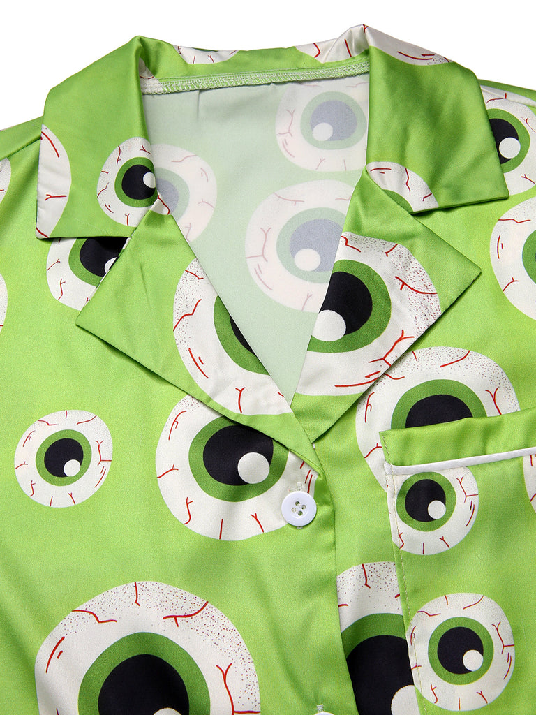Ensemble pyjama vert à revers pour Halloween des années 1970