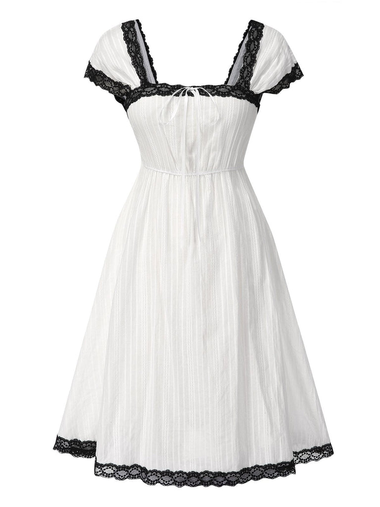 [Prévente] Chemise de nuit blanche rayures en coton et dentelle années 1940