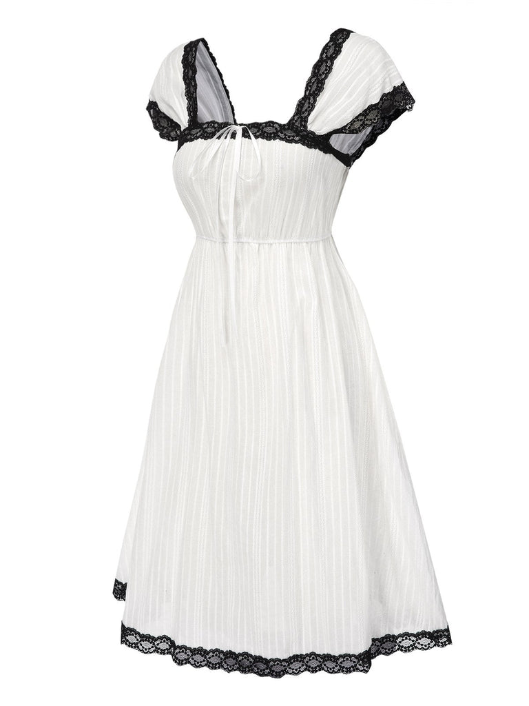 [Prévente] Chemise de nuit blanche rayures en coton et dentelle années 1940