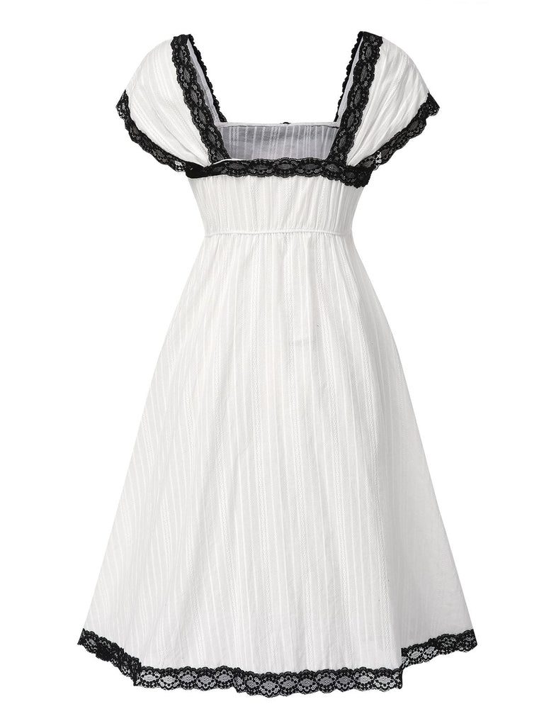 [Prévente] Chemise de nuit blanche rayures en coton et dentelle années 1940