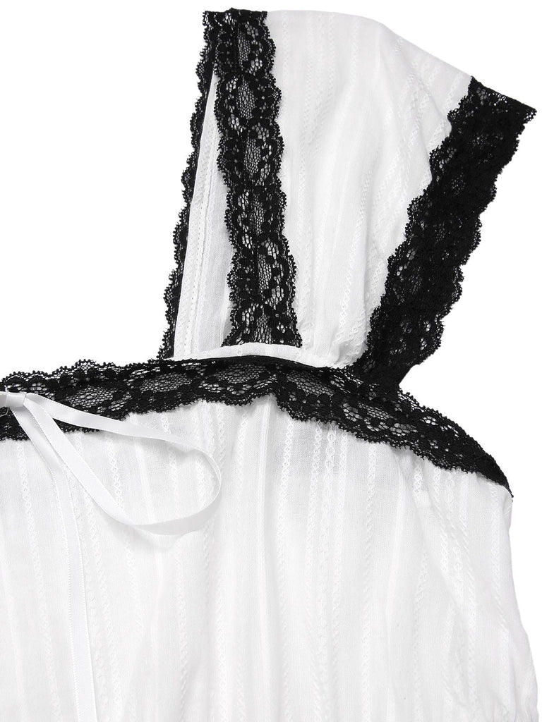 [Prévente] Chemise de nuit blanche rayures en coton et dentelle années 1940