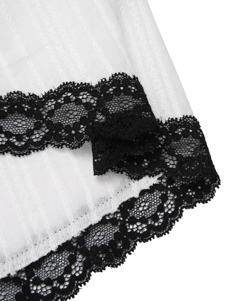[Prévente] Chemise de nuit blanche rayures en coton et dentelle années 1940