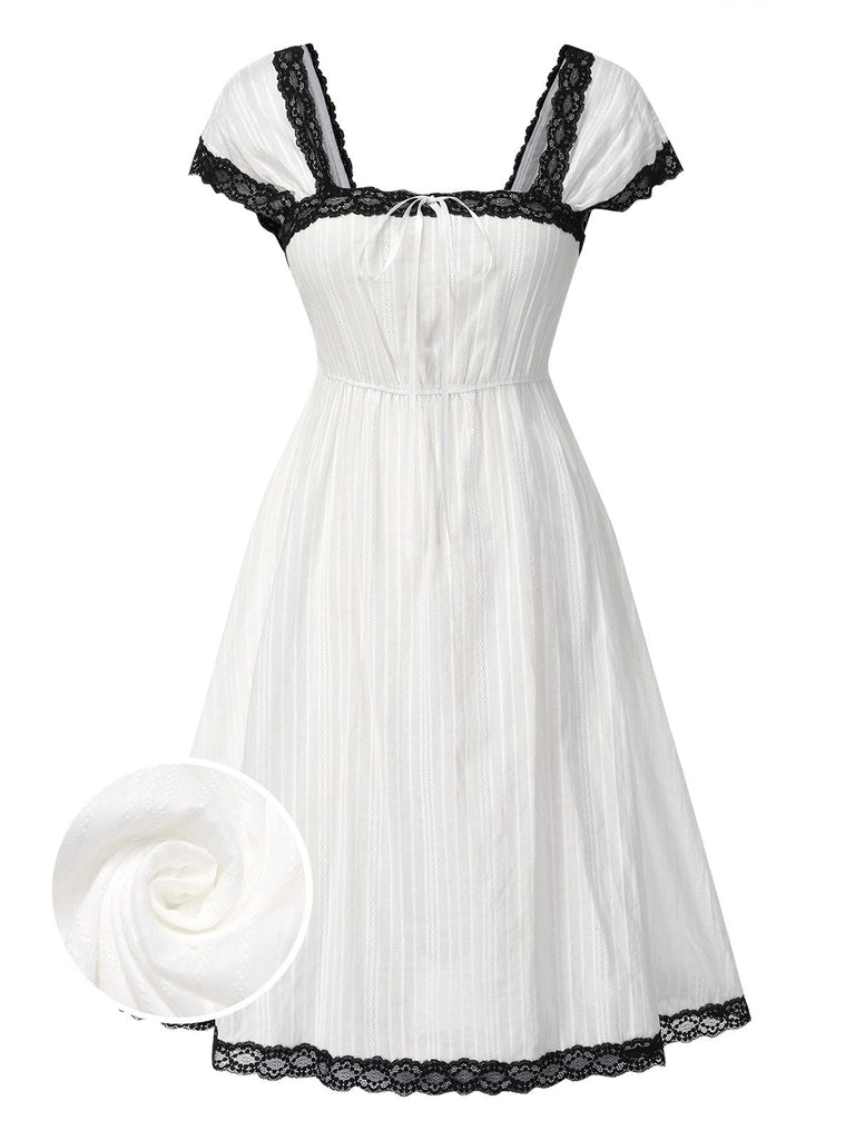 [Prévente] Chemise de nuit blanche rayures en coton et dentelle années 1940