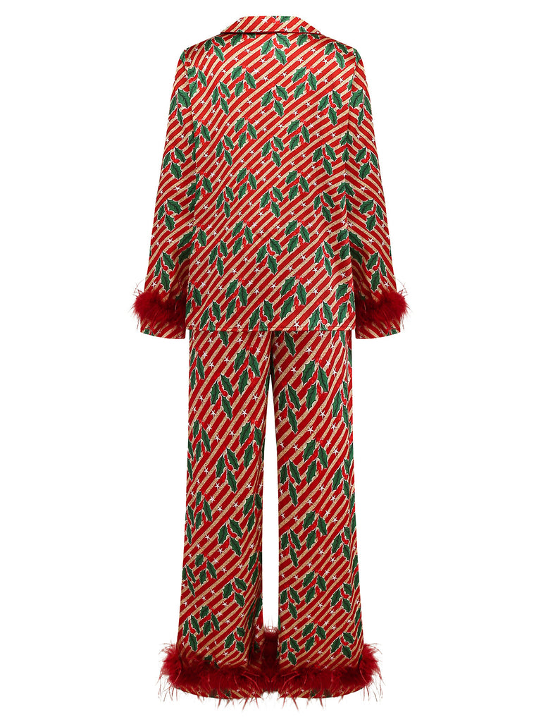 [Pré-vente] Ensemble pyjama rouge hollies et sucres d'orge avec plumes années 1950