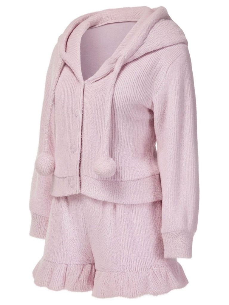 [Prévente] Pyjama à capuche rose avec oreilles de lapin en peluche années 50