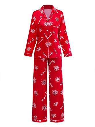 Ensemble pyjama rouge à flocons de neige et cannes Noël années 1950