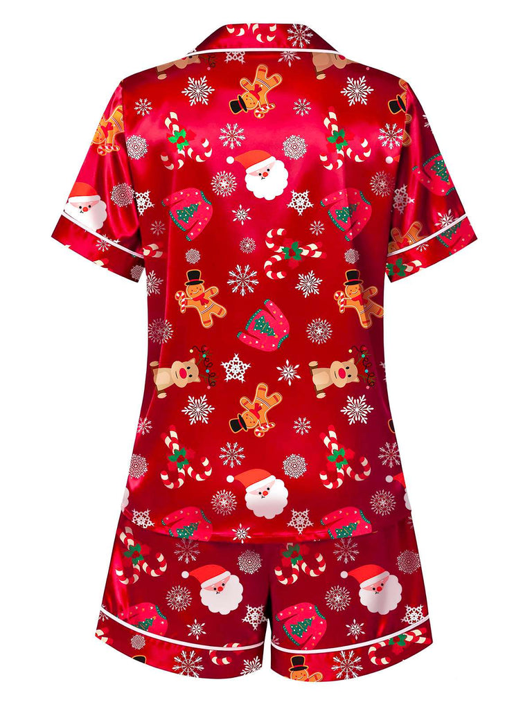 [Prévente] Ensemble pyjama rouge à imprimé Noël années 1950