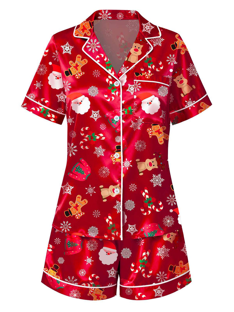 [Prévente] Ensemble pyjama rouge à imprimé Noël années 1950