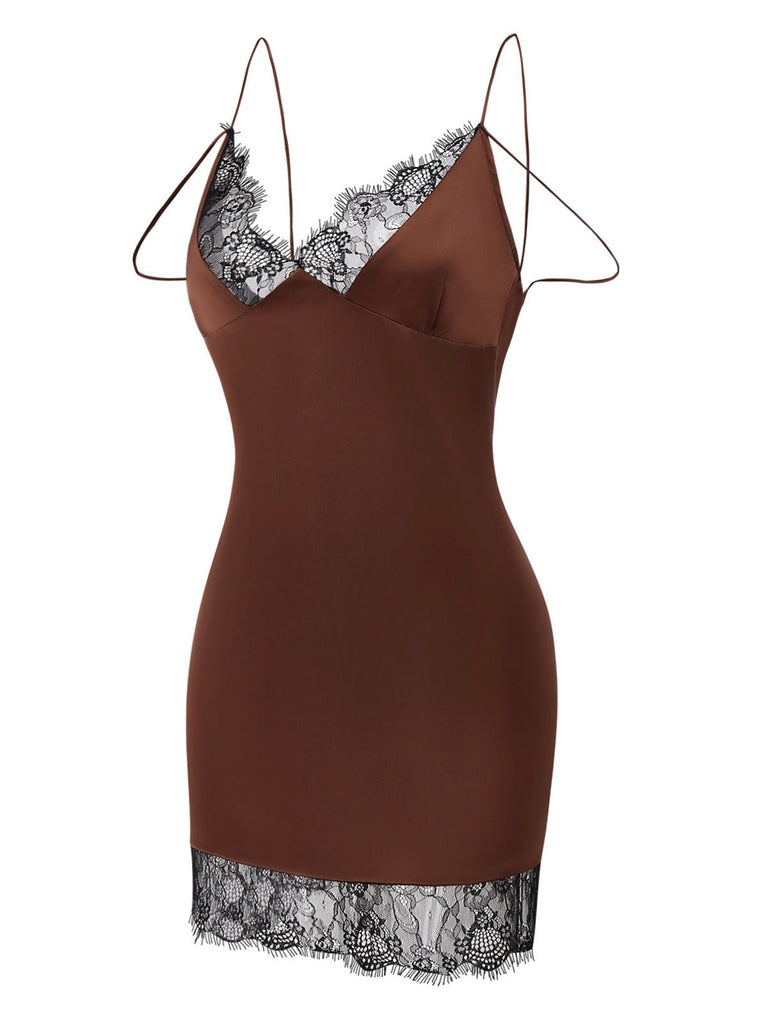 [Prévente] Nuisette en satin et résille marron des années 1960