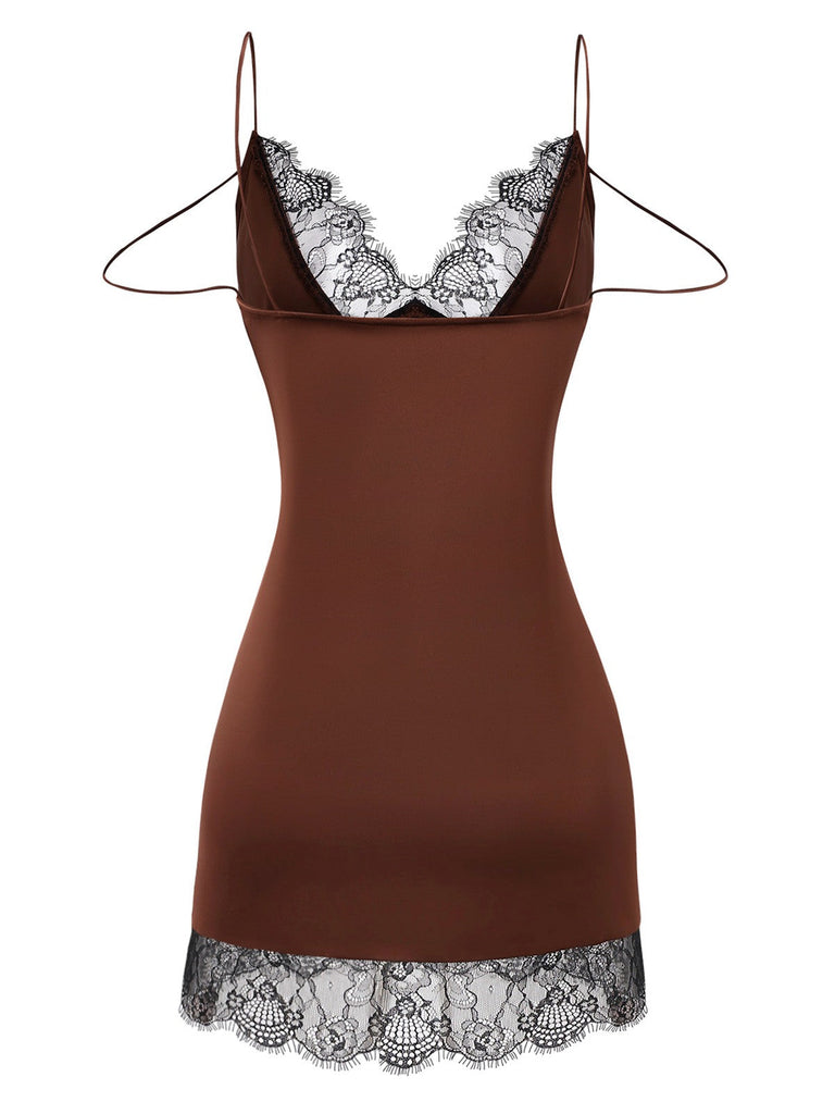 [Prévente] Nuisette en satin et résille marron des années 1960