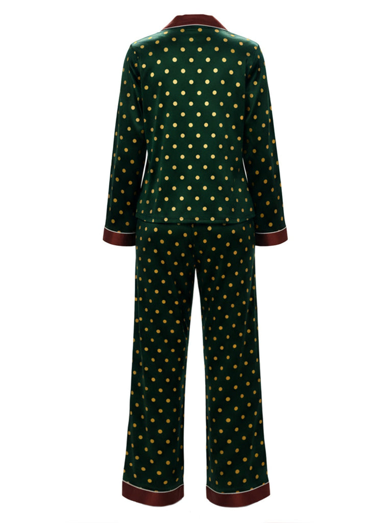 [Prévente] Pyjama vert foncé à pois contrastés années 1970