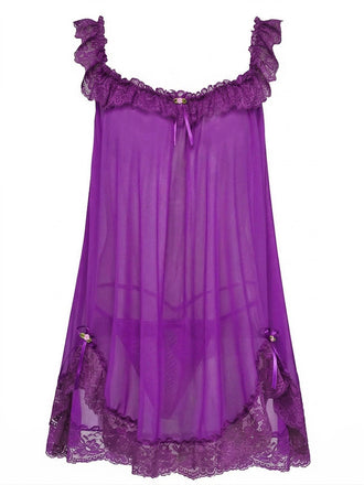 Nuisette babydoll en tulle transparent violette années 1950