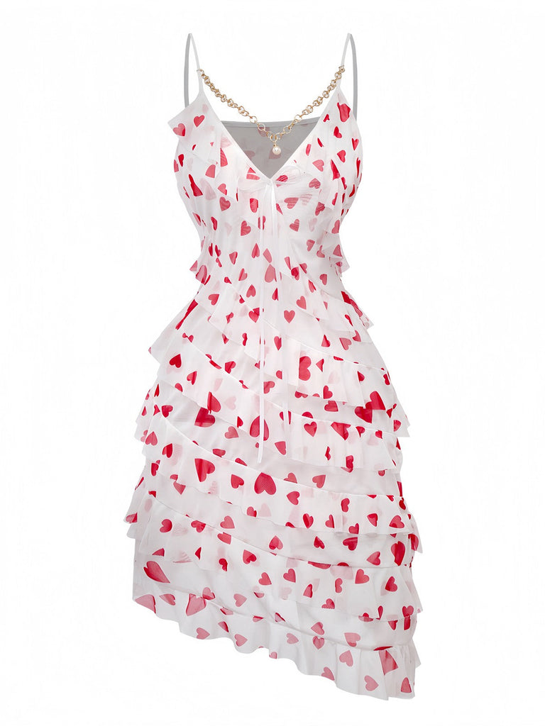 Nuisette rouge volants en résille années 1960