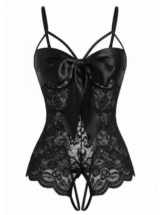 [Prévente] Lingerie noire en dentelle et satin avec nœud années 1970