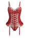 Corset en dentelle rouge avec nœud et bas assortis années 1960