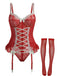 Corset en dentelle rouge avec nœud et bas assortis années 1960
