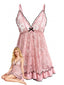 Chemise de nuit babydoll rose transparente dentelle et ourlet volants années 80
