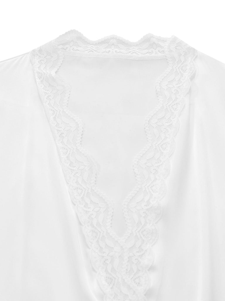 White 1950s Lace Sleepwear Classic Two Piece Set 3