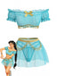 Ensemble de pyjama bleu tulle transparent épaules dénudées et nœud années 50