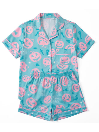 Ensemble pyjama d’Halloween à imprimé citrouilles et fantômes années 1970