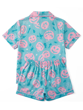 Ensemble pyjama d’Halloween à imprimé citrouilles et fantômes années 1970