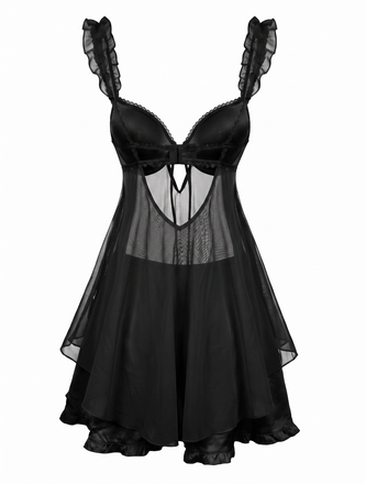 Sleepwear Volant Ourlet Nœud Babydoll Slip Nightgown Années 1950