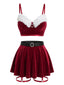 Ensemble de pyjama rouge velours et fourrure caraco années 50