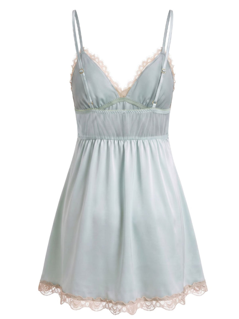 Nuisette Babydoll en satin à col V et bordure dentelle années 1950