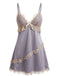 Nuisette Babydoll en satin à col V et bordure dentelle années 1950