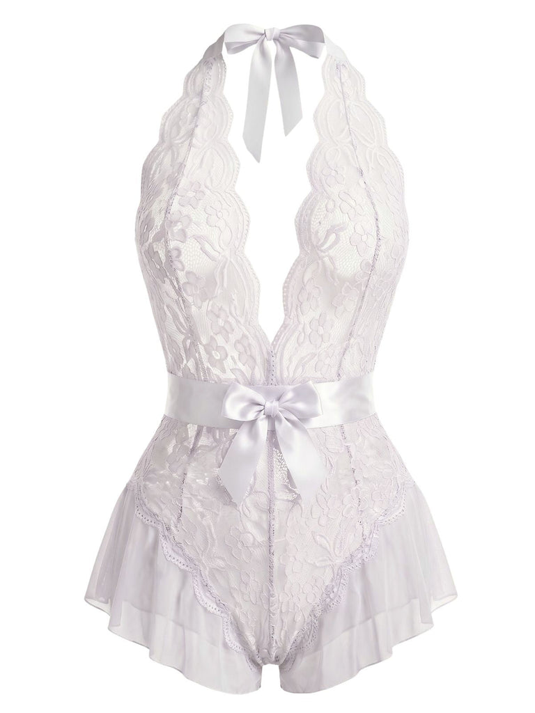 Lingerie transparente en satin et dentelle à nœud et fines bretelles années 1930
