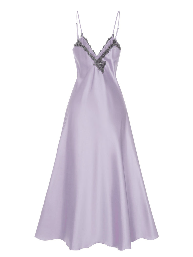 Chemise de nuit à bretelles en faux satin brodé des années 1930