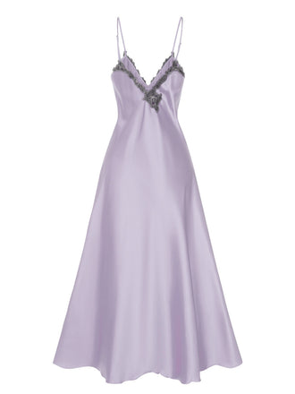 Chemise de nuit à bretelles en faux satin brodé des années 1930