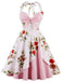 Robe Balançoire Année 50 Florale Rose à Licou 2