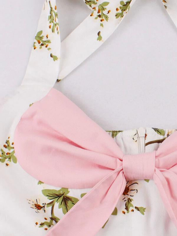 Robe Balançoire Année 50 Florale Rose à Licou 4
