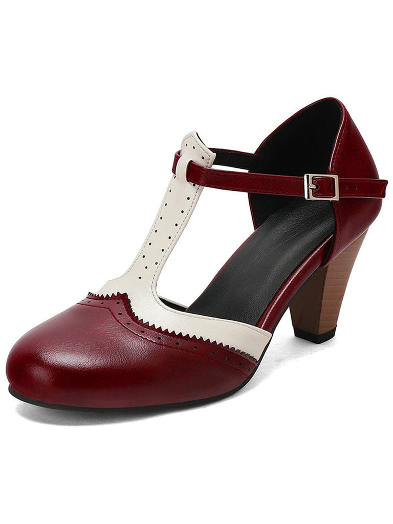 Escarpins Mary Jane à Bride en T Bicolores à Talon Bloc