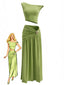 2PCS Haut à épaules dénudées et jupe longue fendue froncée années 30