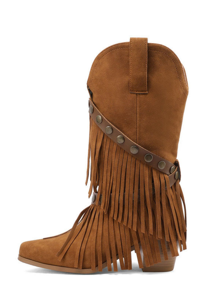 Vintage Denim Western Heels - vintage shoes, retro heels