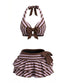 [Prévente] Ensemble bikini violet rayé dos nu nœud et volants années 1950