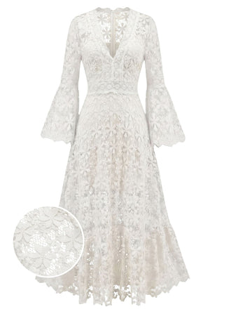 Robe Longue Évasée en Dentelle Dos Nu Unie années '30