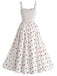 Robe à Bretelles avec Fente Fraise Blanc Années 40