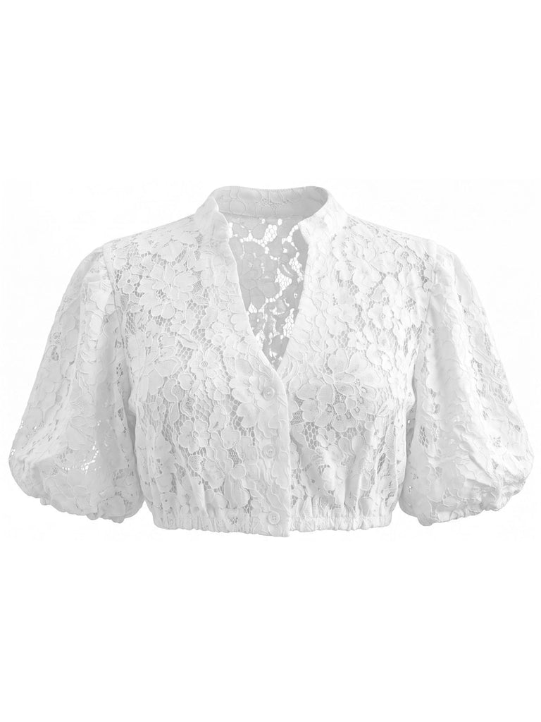 3PCS Robe Noire Col Carré & Tablier Floral & Haut en Dentelle Années 1950 6