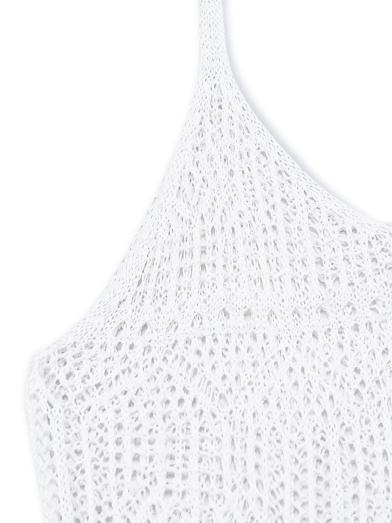 Ajouré U-Neck Side Slit Cache-Maillot Années 1980 4