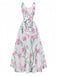 Robe longue blanche sans manches à col rond et imprimé floral années 1930